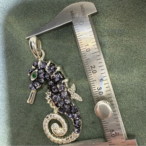 Purple Rhinestone Seahorse Pendant – Ocean-Inspired Statement Charm - Picture 11 of 17